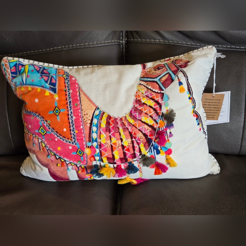 Camel Throw Pillow - Multicolor India World Traveler